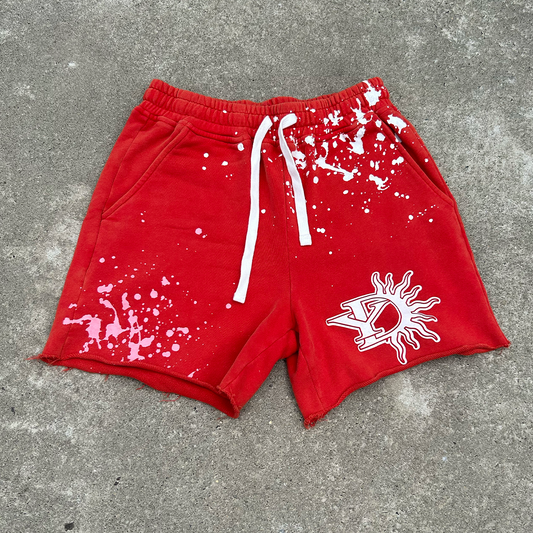 Red "YD" Vintage Wash Shorts
